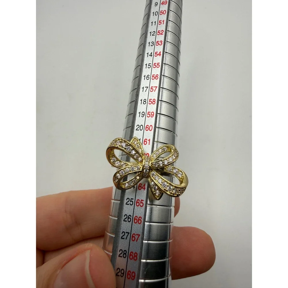 Gold Tone Crystal Pavé Bow Statement Ring Size 10 Feminine Ribbon‎ Jewelry